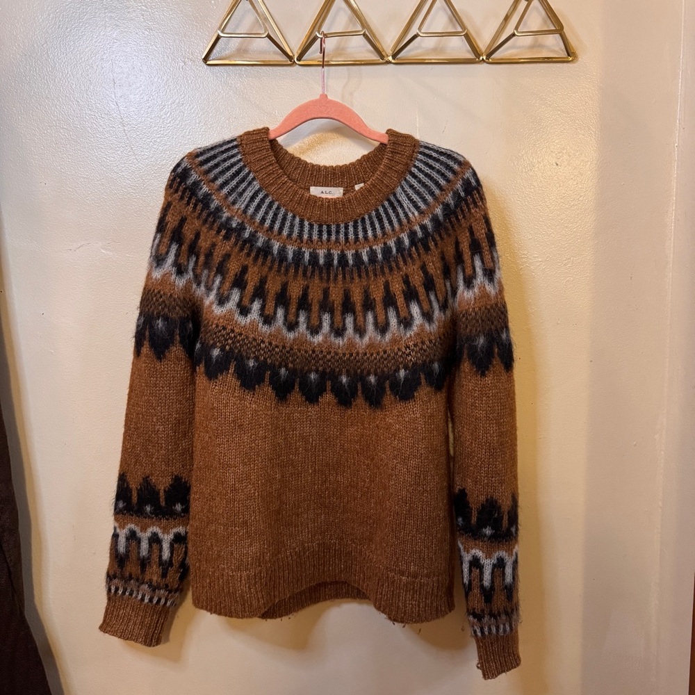 A.L.C. Brown and Black Patterned Crew Neck Sweater